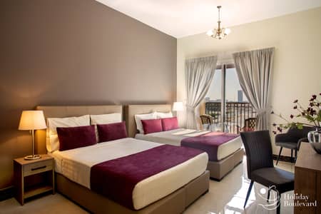 شقة 1 غرفة نوم للايجار في قرية جميرا الدائرية، دبي - غرفة نوم واحدة فسيحة بشكل مذهل مع سريرين كوين | سرير أريكة | فواتير مغطاة