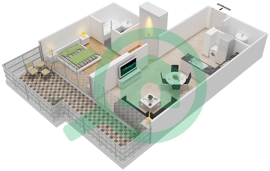 المخططات الطابقية لتصميم الوحدة 7 FLOOR 12 شقة 1 غرفة نوم - غولف بروميناد 2 Floor 12 interactive3D