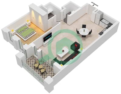 المخططات الطابقية لتصميم النموذج A5 شقة 1 غرفة نوم - بناية رحال 2