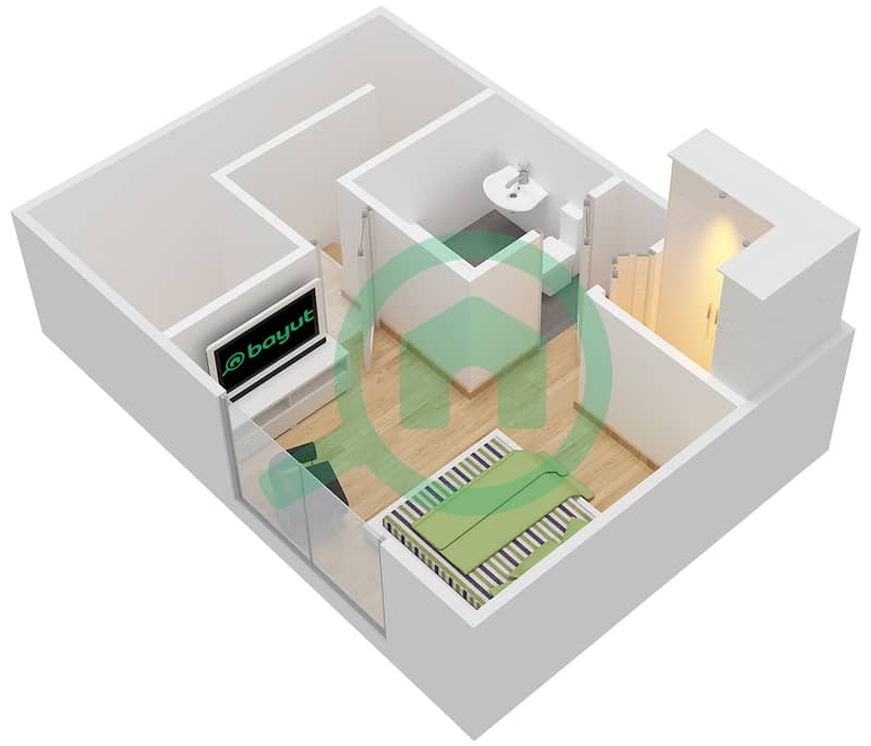 瑞汉高塔 - 1 卧室联排别墅类型A戶型图 Second Floor interactive3D