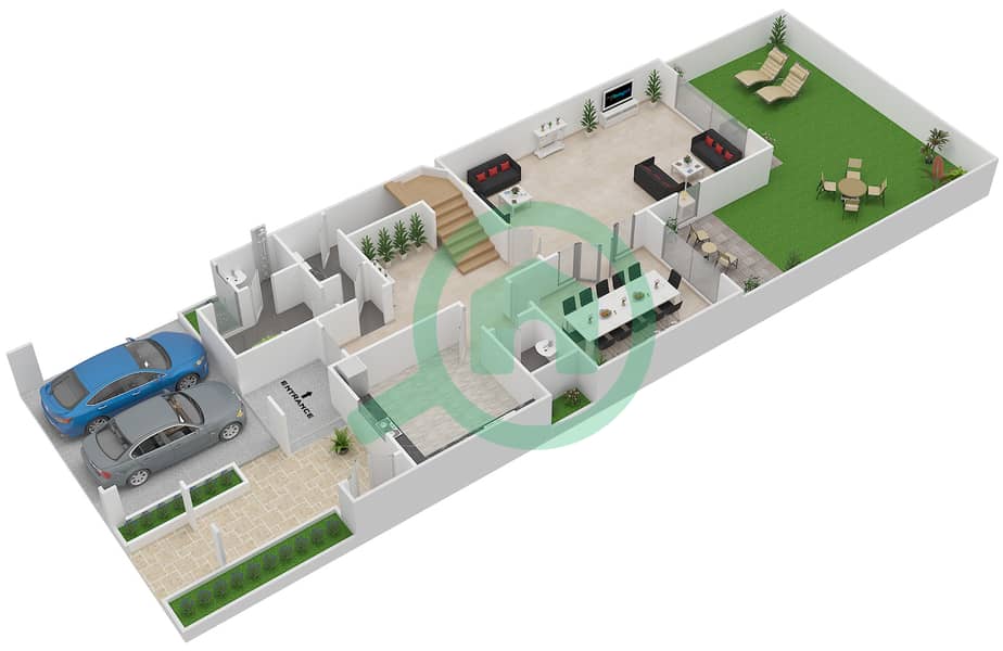 المخططات الطابقية لتصميم النموذج 2 فیلا 4 غرف نوم - قرية القرم Ground Floor interactive3D
