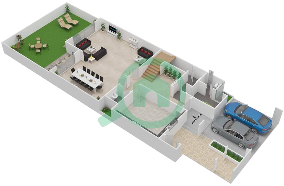 المخططات الطابقية لتصميم النموذج 3A فیلا 4 غرف نوم - قرية القرم Ground Floor interactive3D