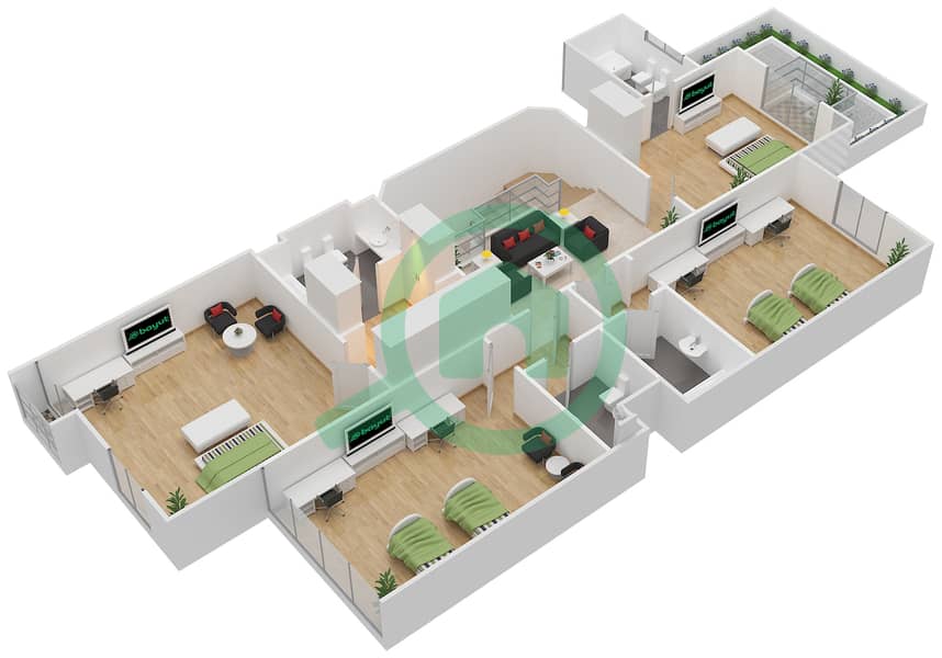 المخططات الطابقية لتصميم النموذج 3A فیلا 4 غرف نوم - قرية القرم First Floor interactive3D