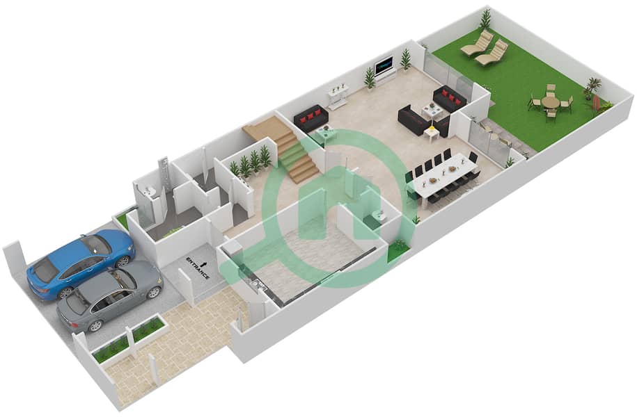 Мангров Вилладж - Вилла 4 Cпальни планировка Тип 3 Ground Floor interactive3D
