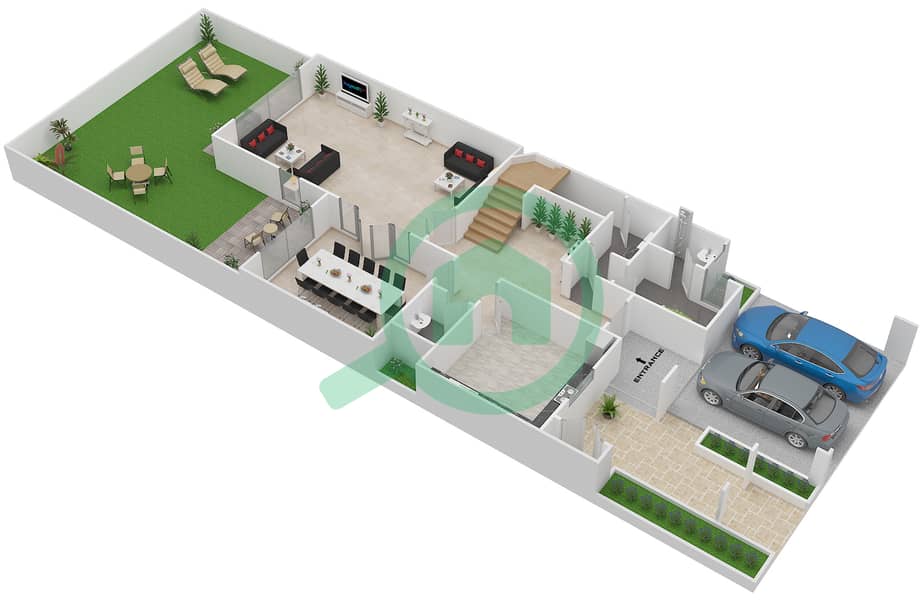 المخططات الطابقية لتصميم النموذج 4A فیلا 4 غرف نوم - قرية القرم Ground Floor interactive3D