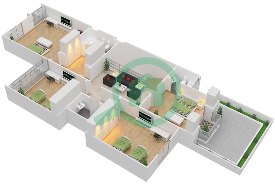 المخططات الطابقية لتصميم النموذج 4A فیلا 4 غرف نوم - قرية القرم First Floor interactive3D