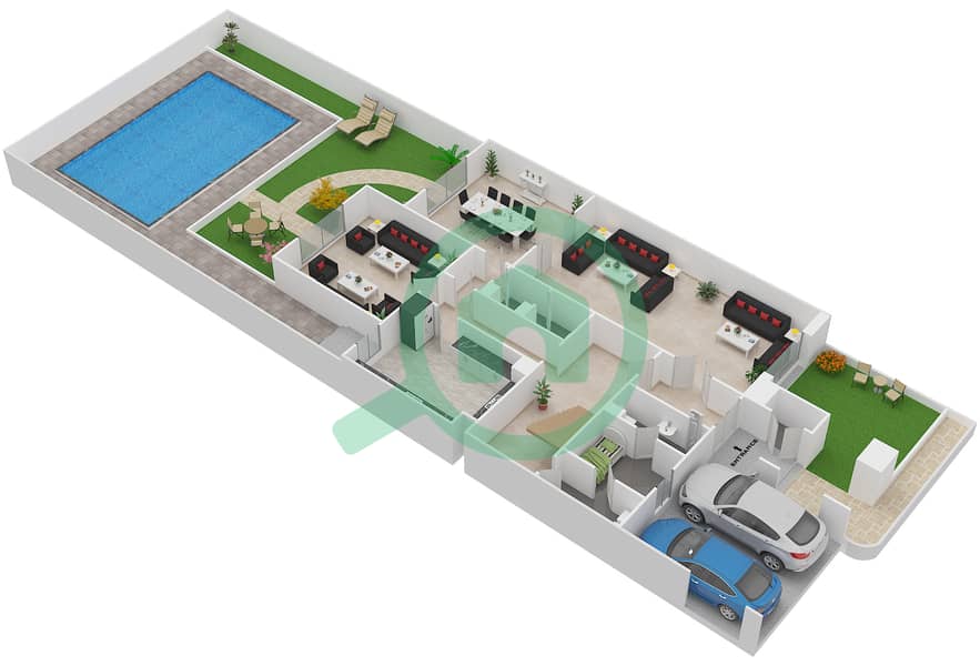 المخططات الطابقية لتصميم النموذج 6A فیلا 5 غرف نوم - قرية القرم Ground Floor interactive3D
