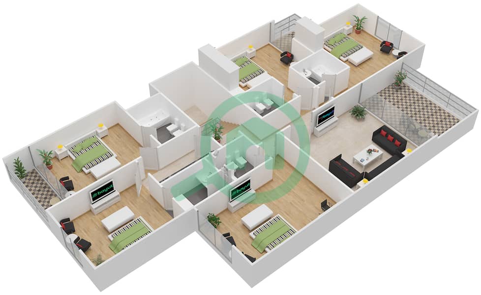 المخططات الطابقية لتصميم النموذج 6A فیلا 5 غرف نوم - قرية القرم First Floor interactive3D