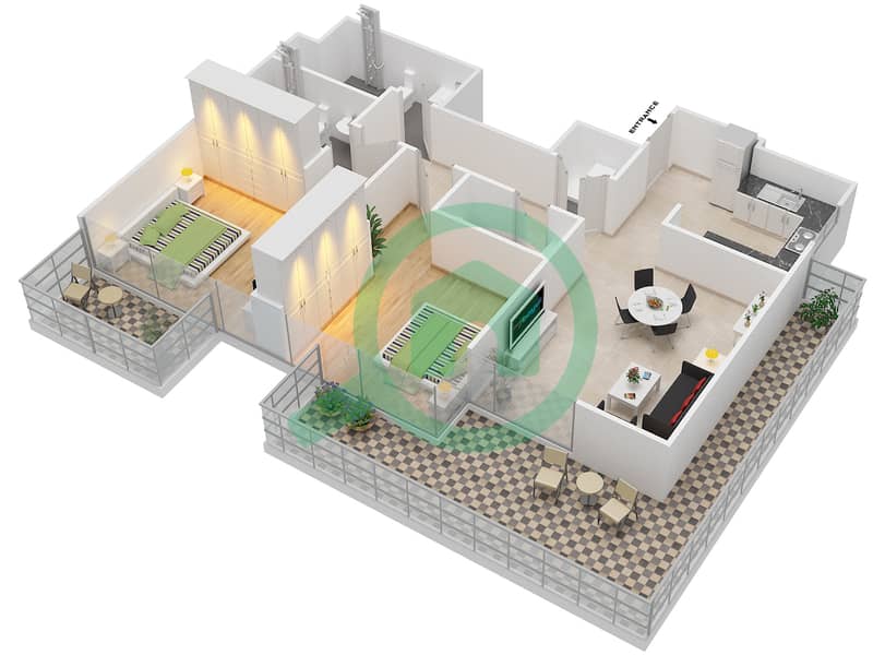 المخططات الطابقية لتصميم النموذج 1 FLOOR 5-9 شقة 2 غرفة نوم - عزيزي ريفييرا 7 Floor 5-9 interactive3D