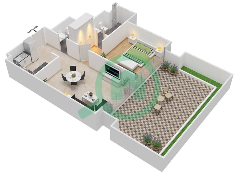 المخططات الطابقية لتصميم النموذج 1 FLOOR 1 شقة 1 غرفة نوم - عزيزي ريفييرا 7 Floor 1 interactive3D
