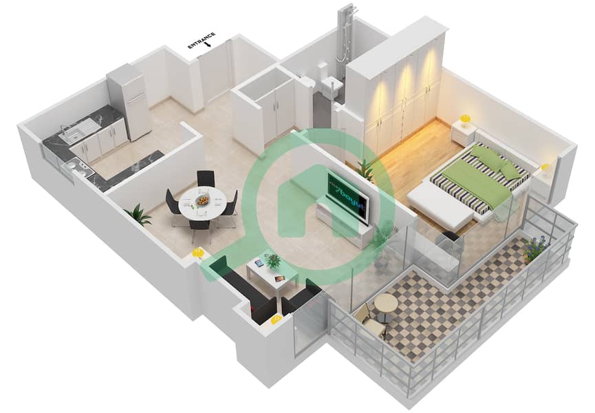 阿齐兹里维埃拉7号楼 - 1 卧室公寓类型4 FLOOR 2-9戶型图 Floor 2-9 interactive3D