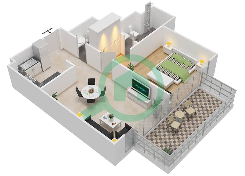 阿齐兹里维埃拉7号楼 - 1 卧室公寓类型1 FLOOR 2-9戶型图 Floor 2-9 interactive3D