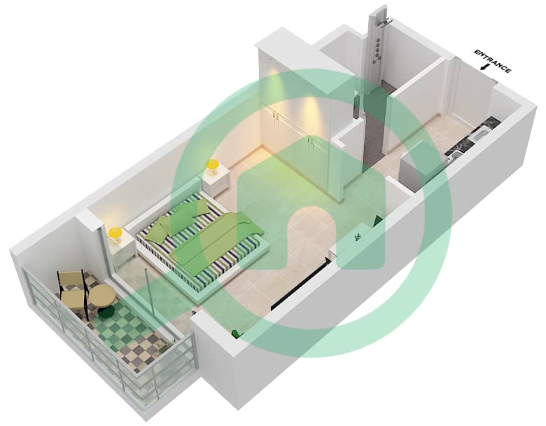 Oxford Residence 2 - Studio Apartment Type/unit 1,206 Floor plan interactive3D