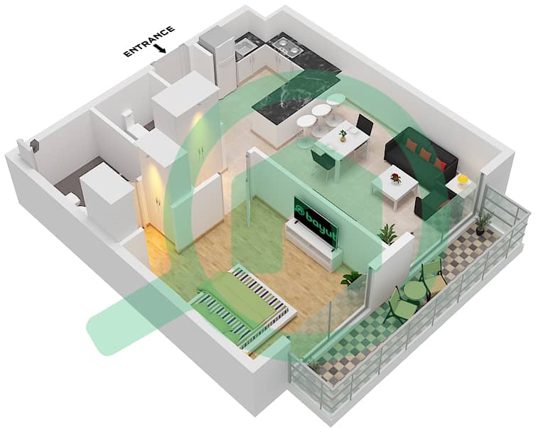 المخططات الطابقية لتصميم النموذج / الوحدة 1,202 شقة 1 غرفة نوم - أكسفورد ريزيدنس 2 interactive3D
