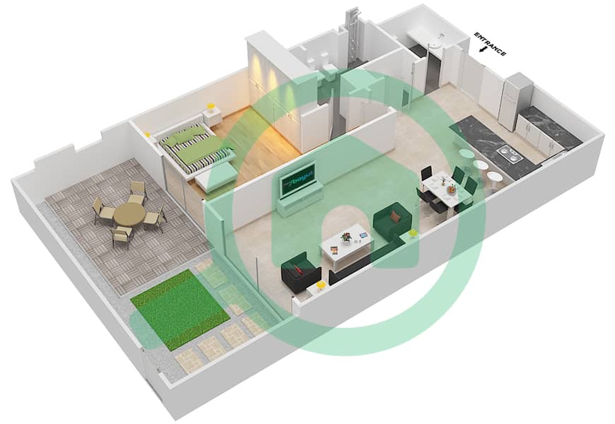 Хартланд Гарден Апартментс - Апартамент 1 Спальня планировка Тип A interactive3D