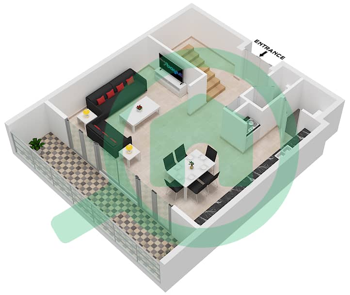 Al Zeina Building F - 2 Bedroom Apartment Type A2 FLOOR G-10 Floor plan Lower Floor interactive3D