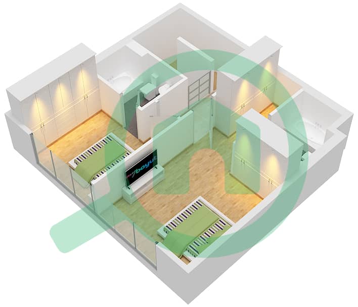 المخططات الطابقية لتصميم النموذج A2 FLOOR G-10 شقة 2 غرفة نوم - الزينة F Upper Floor interactive3D