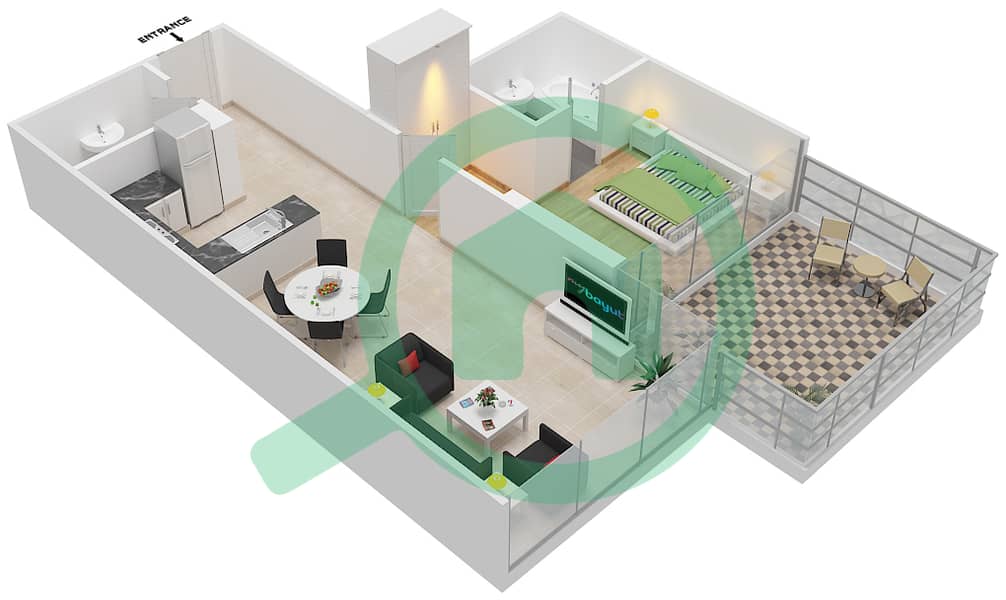 高尔夫长廊公寓2区 - 1 卧室公寓单位5A FLOOR 3戶型图 Floor 3 interactive3D