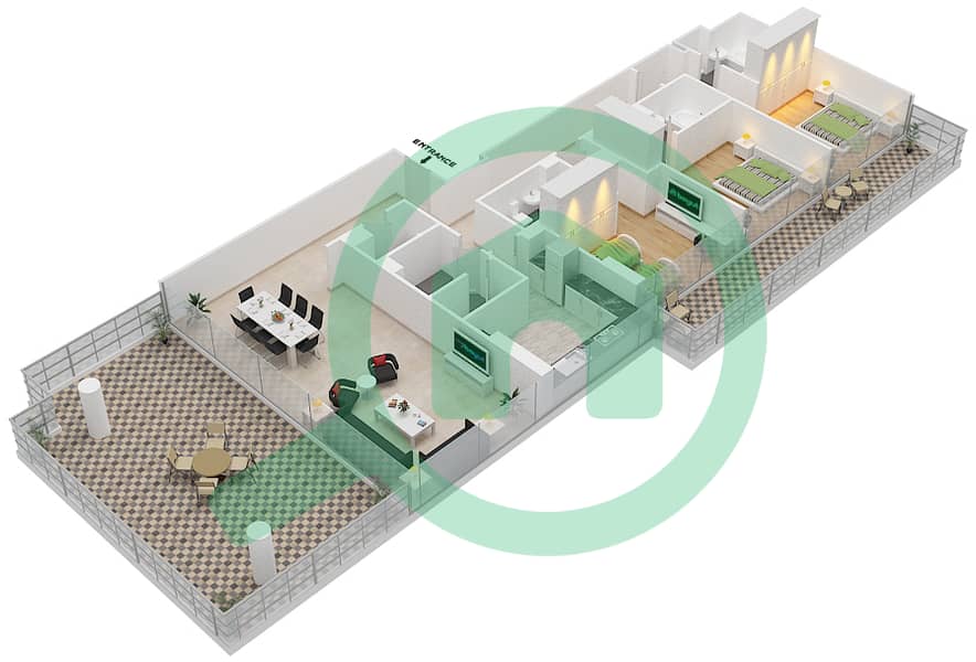 高尔夫长廊公寓2区 - 3 卧室公寓单位2 FLOOR 12戶型图 Floor 12 interactive3D