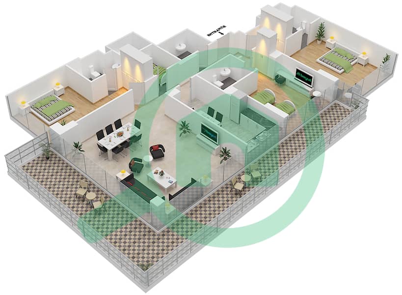 高尔夫长廊公寓2区 - 3 卧室公寓单位10 FLOOR 10戶型图 Floor 10 interactive3D