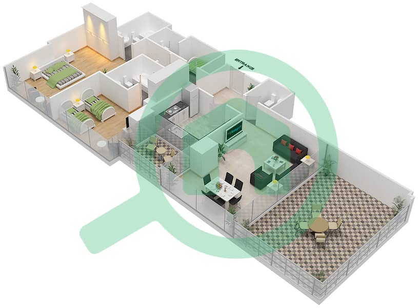 高尔夫长廊公寓2区 - 2 卧室公寓单位10  FLOOR 8戶型图 Floor 8 interactive3D