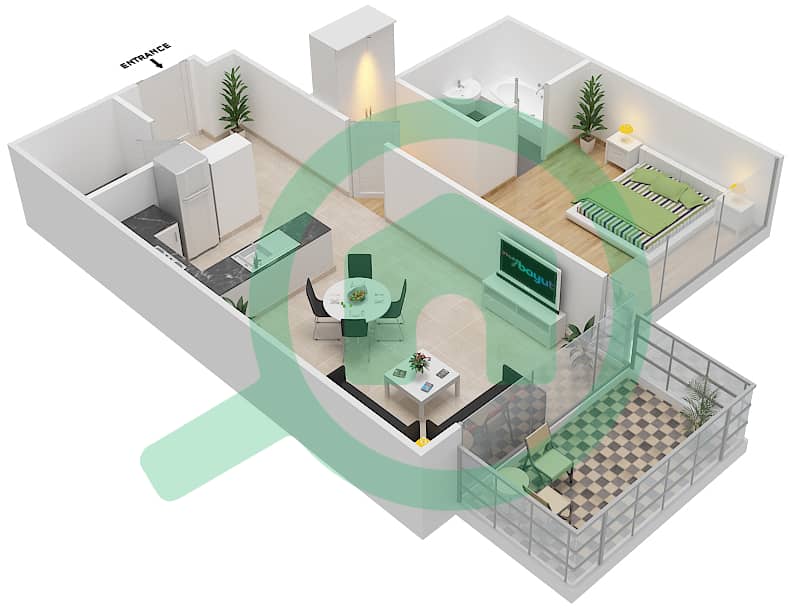 高尔夫长廊公寓2区 - 1 卧室公寓单位9   FLOOR 8戶型图 Floor 8 interactive3D