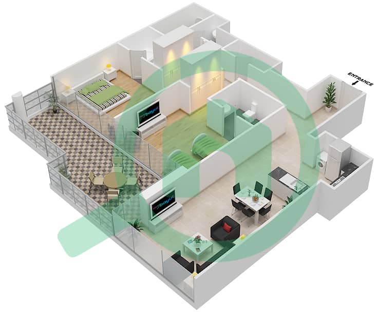 高尔夫长廊公寓2区 - 2 卧室公寓单位4 FLOOR 8戶型图 Floor 8 interactive3D