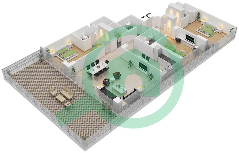高尔夫长廊公寓2区 - 3 卧室公寓单位1 FLOOR 8戶型图 Floor 8 interactive3D