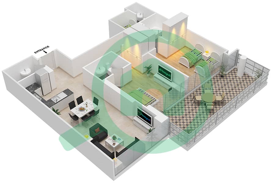 高尔夫长廊公寓2区 - 2 卧室公寓单位7 FLOOR 9-11戶型图 Floor 9-11 interactive3D
