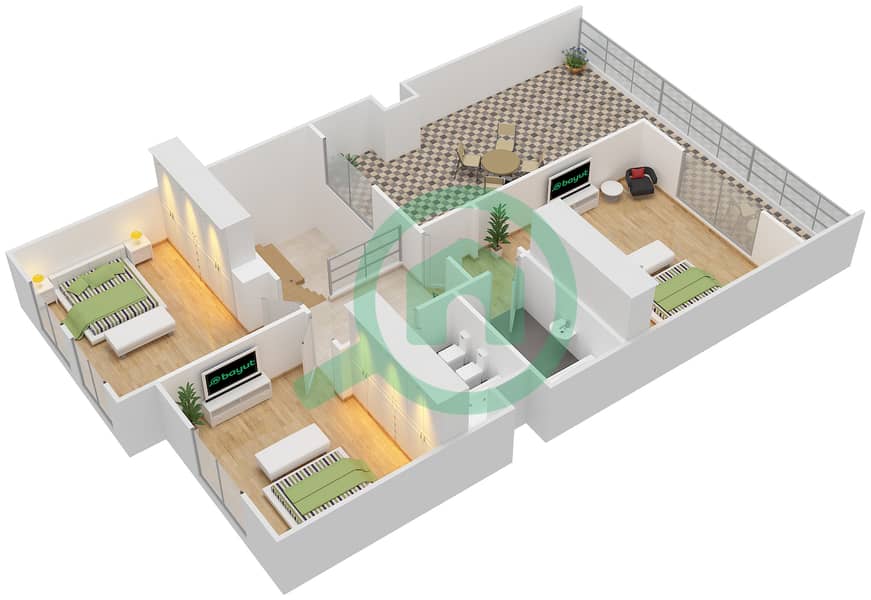 Jouri - 3 Bedroom Townhouse Type A Floor plan First Floor interactive3D