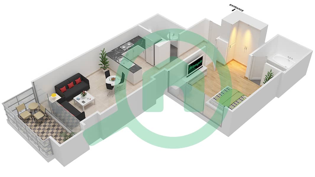 高尔夫长廊公寓2区 - 1 卧室公寓单位5 FLOOR 12戶型图 Floor 12 interactive3D