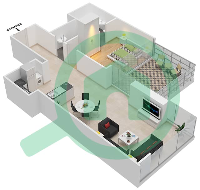 高尔夫长廊公寓2区 - 1 卧室公寓单位3  FLOOR 12戶型图 Floor 12 interactive3D