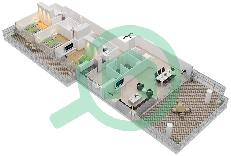 高尔夫长廊公寓2区 - 3 卧室公寓单位2  FLOOR 12戶型图 Floor 12 interactive3D