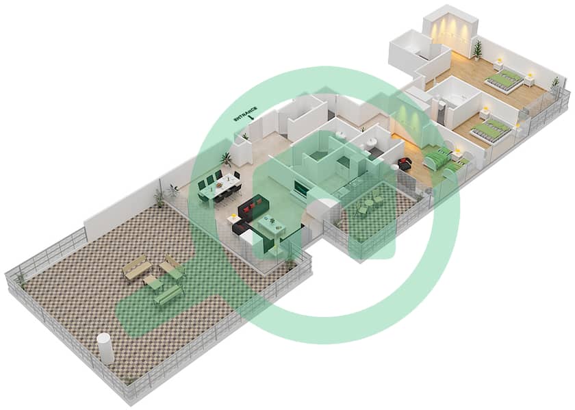 المخططات الطابقية لتصميم الوحدة 1  FLOOR 12 شقة 3 غرف نوم - غولف بروميناد 2 Floor 12 interactive3D