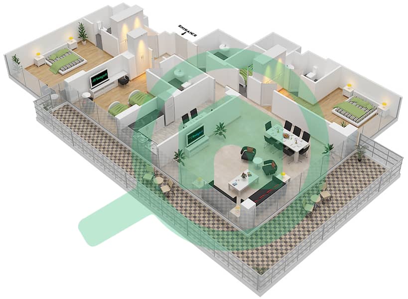 المخططات الطابقية لتصميم الوحدة 10  FLOOR 10 شقة 3 غرف نوم - غولف بروميناد 2 Floor 12 interactive3D