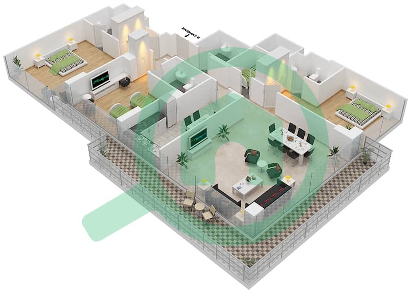 المخططات الطابقية لتصميم الوحدة 10  FLOOR 9-11 شقة 3 غرف نوم - غولف بروميناد 2 Floor 9-11 interactive3D