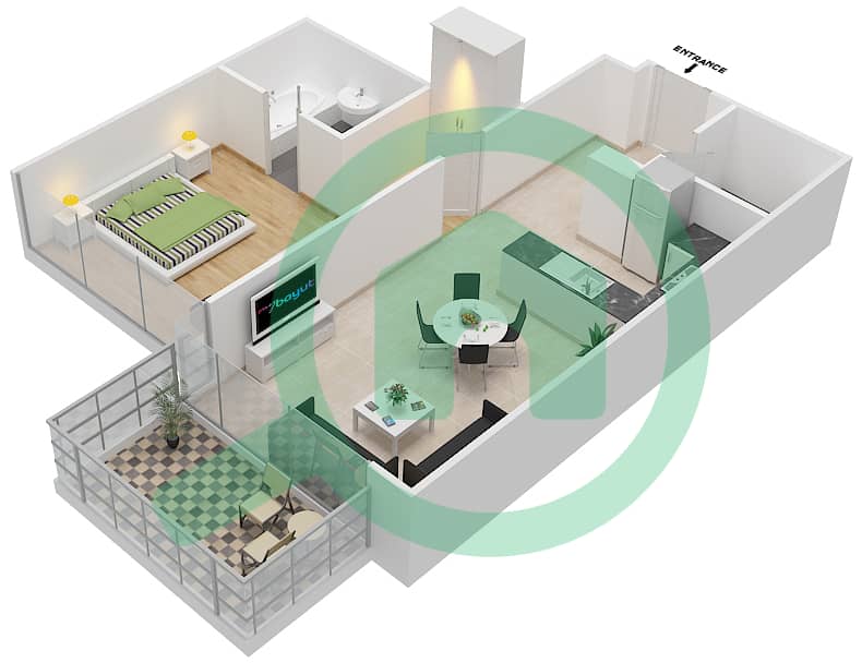 高尔夫长廊公寓2区 - 1 卧室公寓单位8  FLOOR 9-11戶型图 Floor 9-11 interactive3D