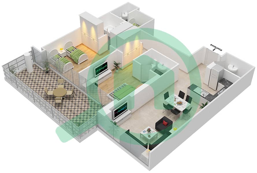 高尔夫长廊公寓2区 - 2 卧室公寓单位7  FLOOR 9-11戶型图 Floor 9-11 interactive3D