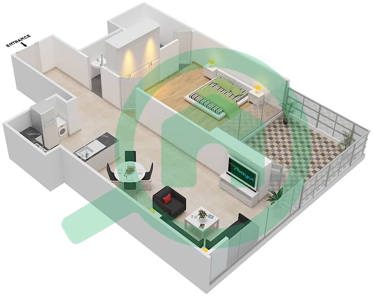 高尔夫长廊公寓2区 - 1 卧室公寓单位3  FLOOR 9-11戶型图 Floor 9-11 interactive3D