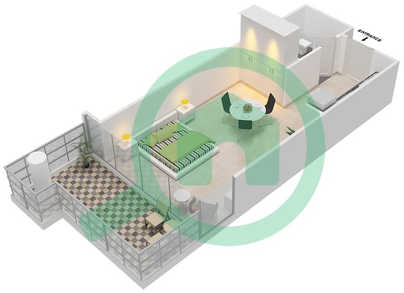 高尔夫长廊公寓2区 - 单身公寓单位1  FLOOR 9-11戶型图 Floor 9-11 interactive3D