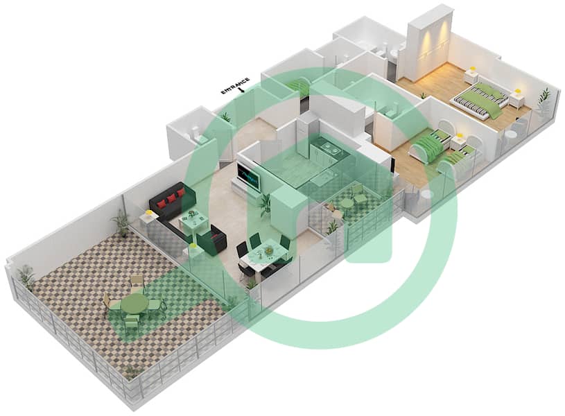 高尔夫长廊公寓2区 - 2 卧室公寓单位10 FLOOR 8戶型图 Floor 8 interactive3D
