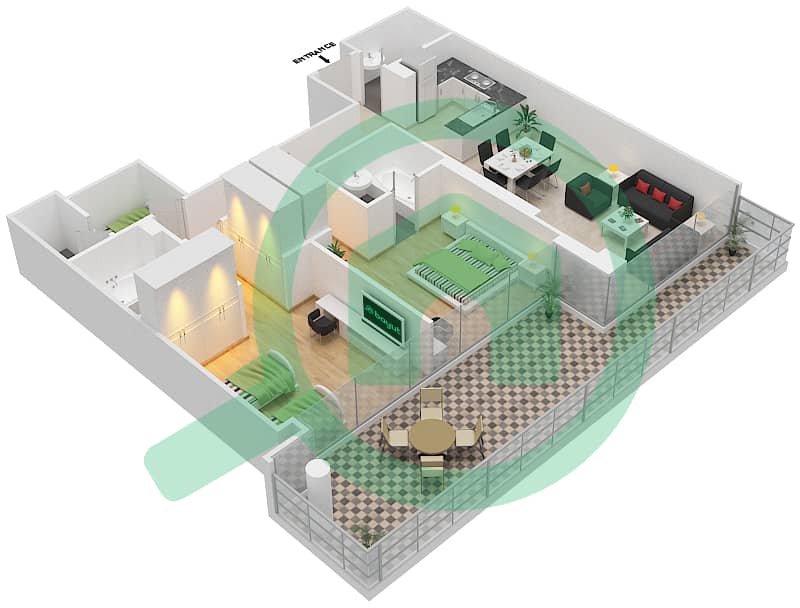 高尔夫长廊公寓2区 - 2 卧室公寓单位8  FLOOR 8戶型图 Floor 8 interactive3D