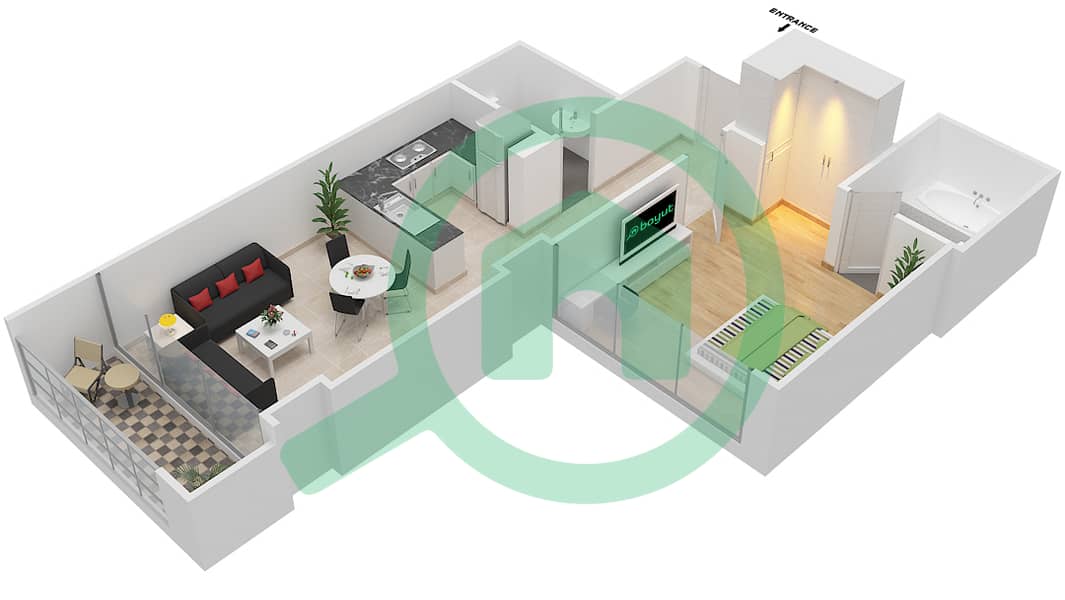 高尔夫长廊公寓2区 - 1 卧室公寓单位7  FLOOR 8戶型图 Floor 8 interactive3D