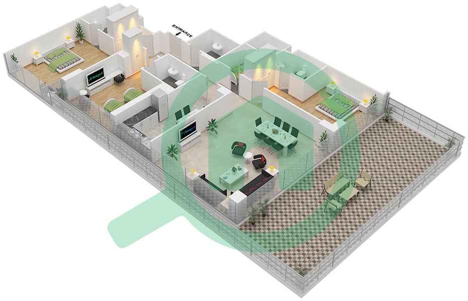 高尔夫长廊公寓2区 - 3 卧室公寓单位1  FLOOR 8戶型图 Floor 8 interactive3D