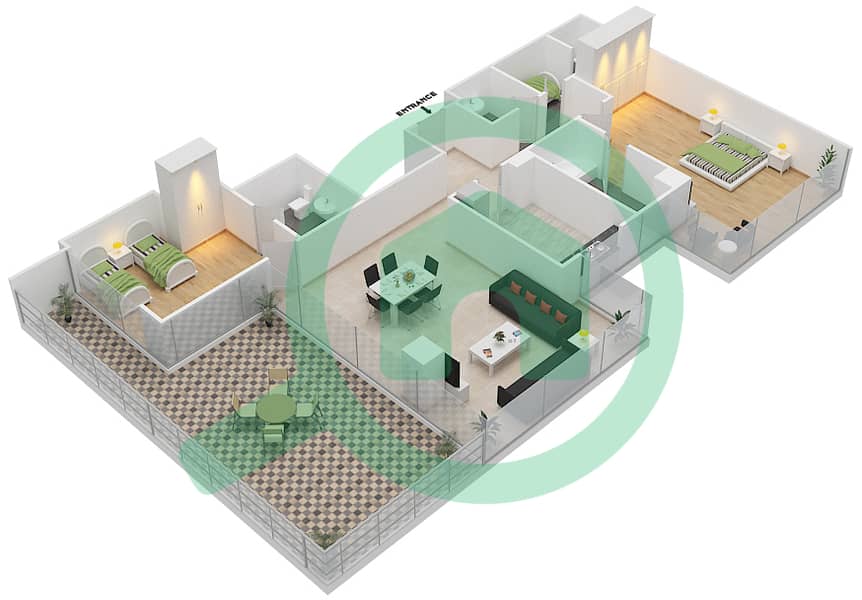 高尔夫长廊公寓2区 - 2 卧室公寓单位12  FLOOR 7戶型图 Floor 7 interactive3D