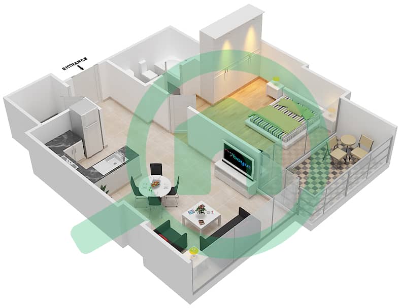高尔夫长廊公寓2区 - 1 卧室公寓单位11  FLOOR 7戶型图 Floor 7 interactive3D
