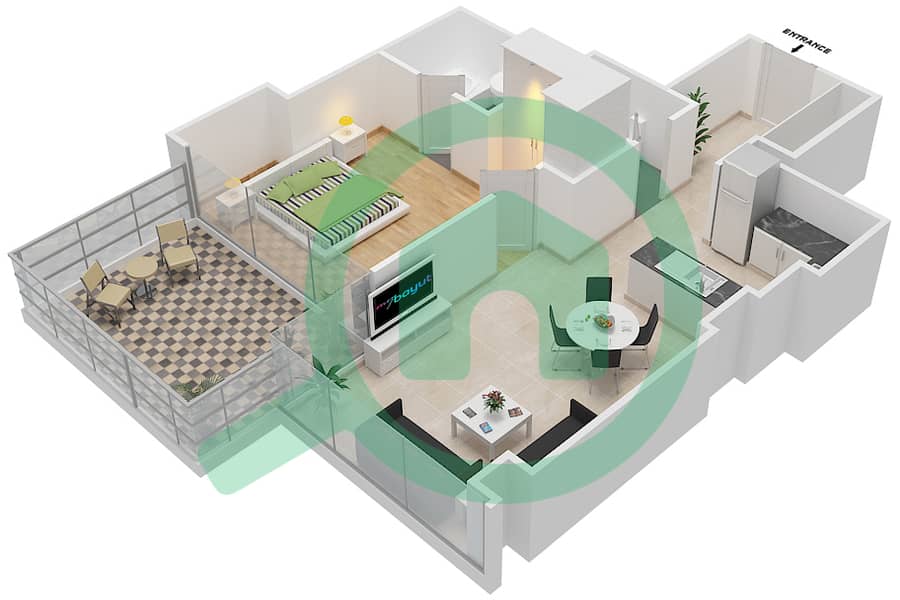 المخططات الطابقية لتصميم الوحدة 10  FLOOR 7 شقة 1 غرفة نوم - غولف بروميناد 2 Floor 7 interactive3D