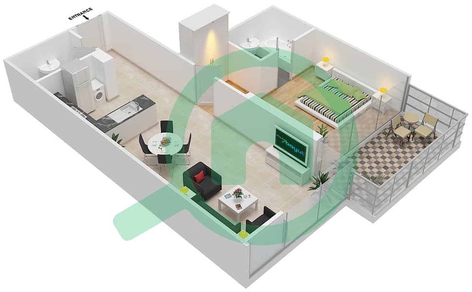 高尔夫长廊公寓2区 - 1 卧室公寓单位4  FLOOR 9-11戶型图 Floor 9-11 interactive3D