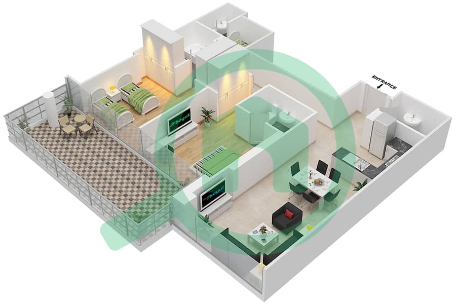 高尔夫长廊公寓2区 - 2 卧室公寓单位4  FLOOR 12戶型图 Floor 12 interactive3D