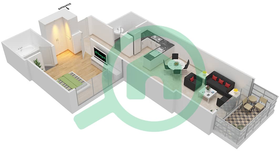 高尔夫长廊公寓2区 - 1 卧室公寓单位6  FLOOR 7戶型图 Floor 7 interactive3D